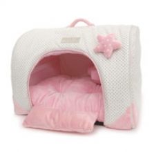 Silver star puppy den (wit met roze)